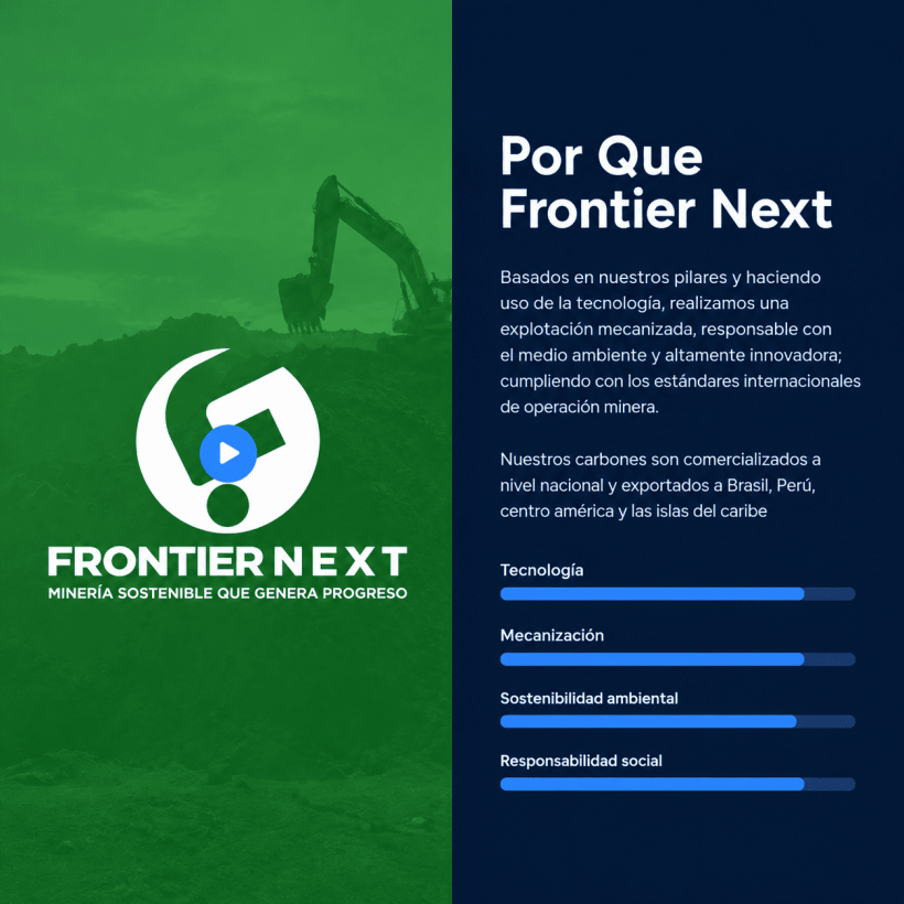 foto-frontiernext-inicio Sección Por qué Frontier Next con su logotipo y pilares de tecnología, mecanización y sostenibilidad minera.