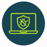 icono-antivirus Protección antivirus representada por un computador portátil con un escudo contra software malicioso.