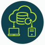 icono-copia-nube Copia de seguridad en la nube representada por una base de datos conectada a un computador y un servidor.