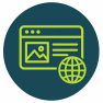 icono-paginaweb Página web representada por una ventana de navegador con imagen, texto y un globo de internet.