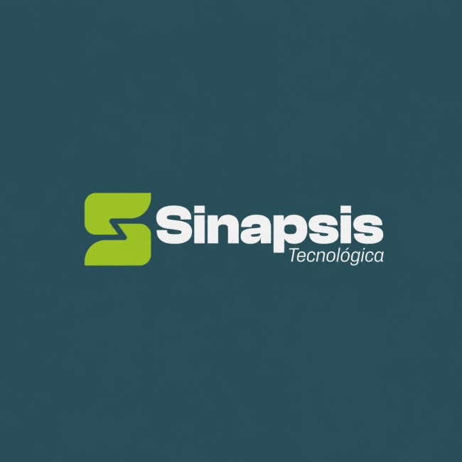 Logotipo de Sinapsis Tecnológica en blanco y verde lima sobre fondo azul petróleo.