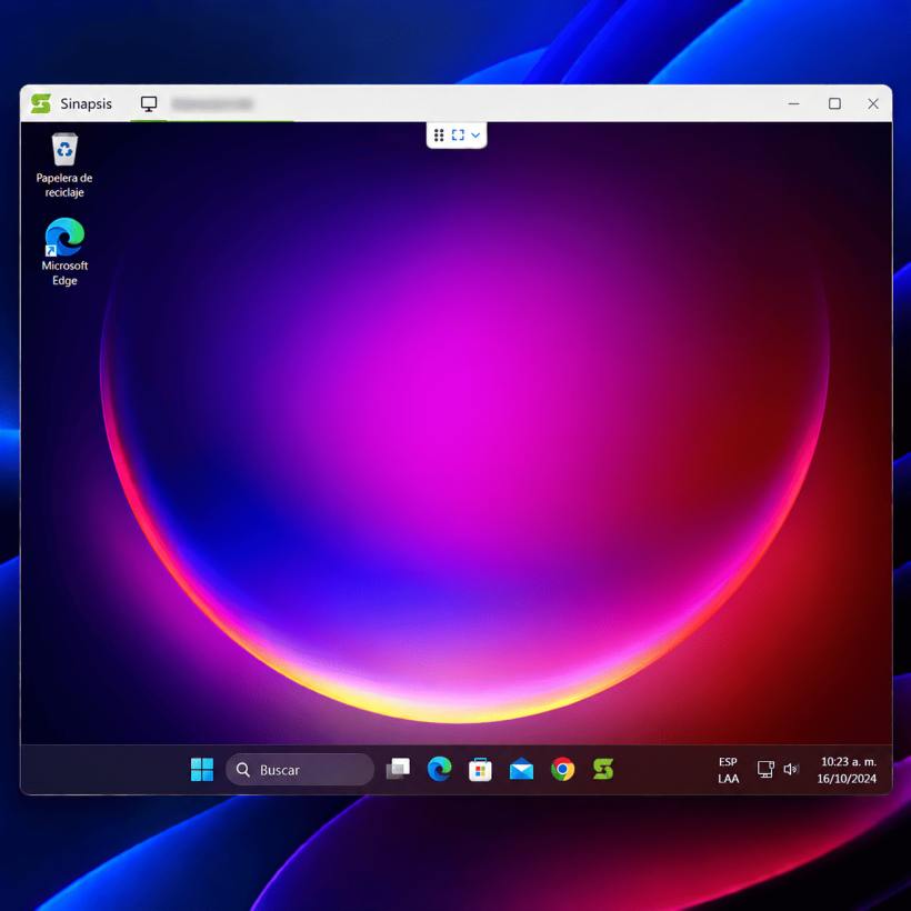 Escritorio de Windows abierto en una sesión remota mediante la aplicación de Sinapsis Tecnológica.
